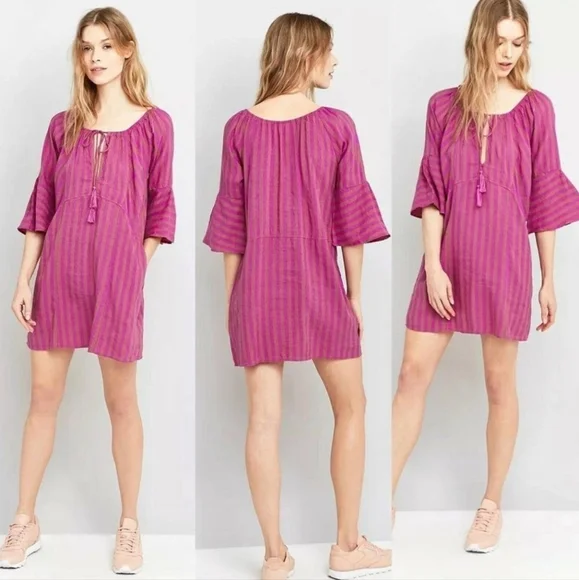 Free People | Dresses | Free People Folk Town Orchid Purple Striped Linen  Mini Dress Size Xs | Poshmark